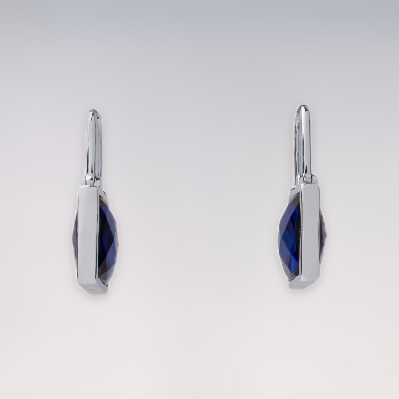 Metal Lock Blue Stone Silver Earrings (2)