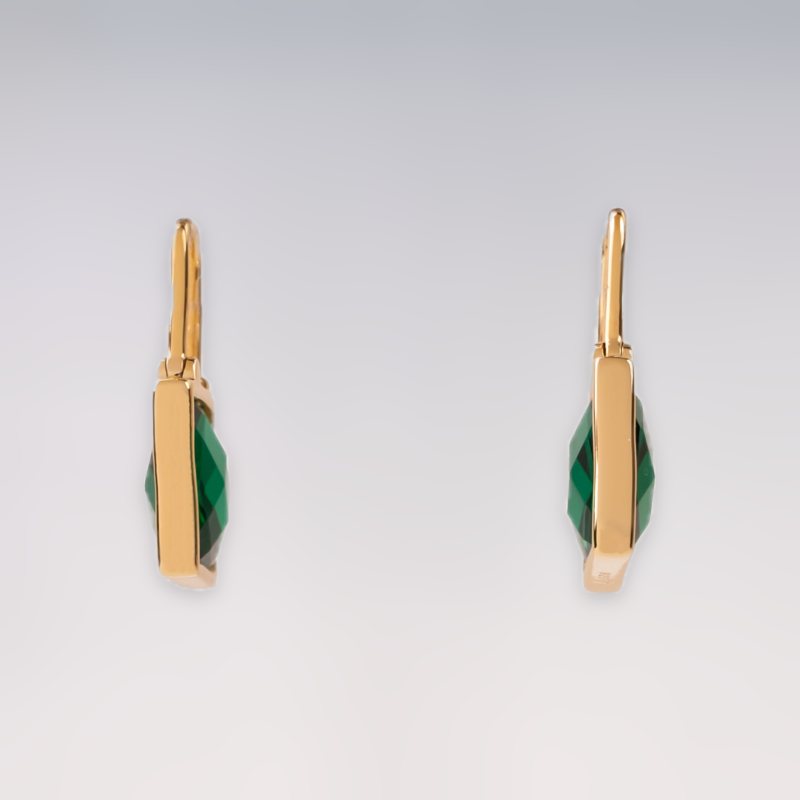 Metal Lock Green Stone Gold Earrings (2)