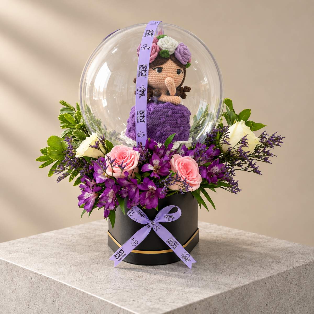 Bride Flower Box with Crochet Doll (2)