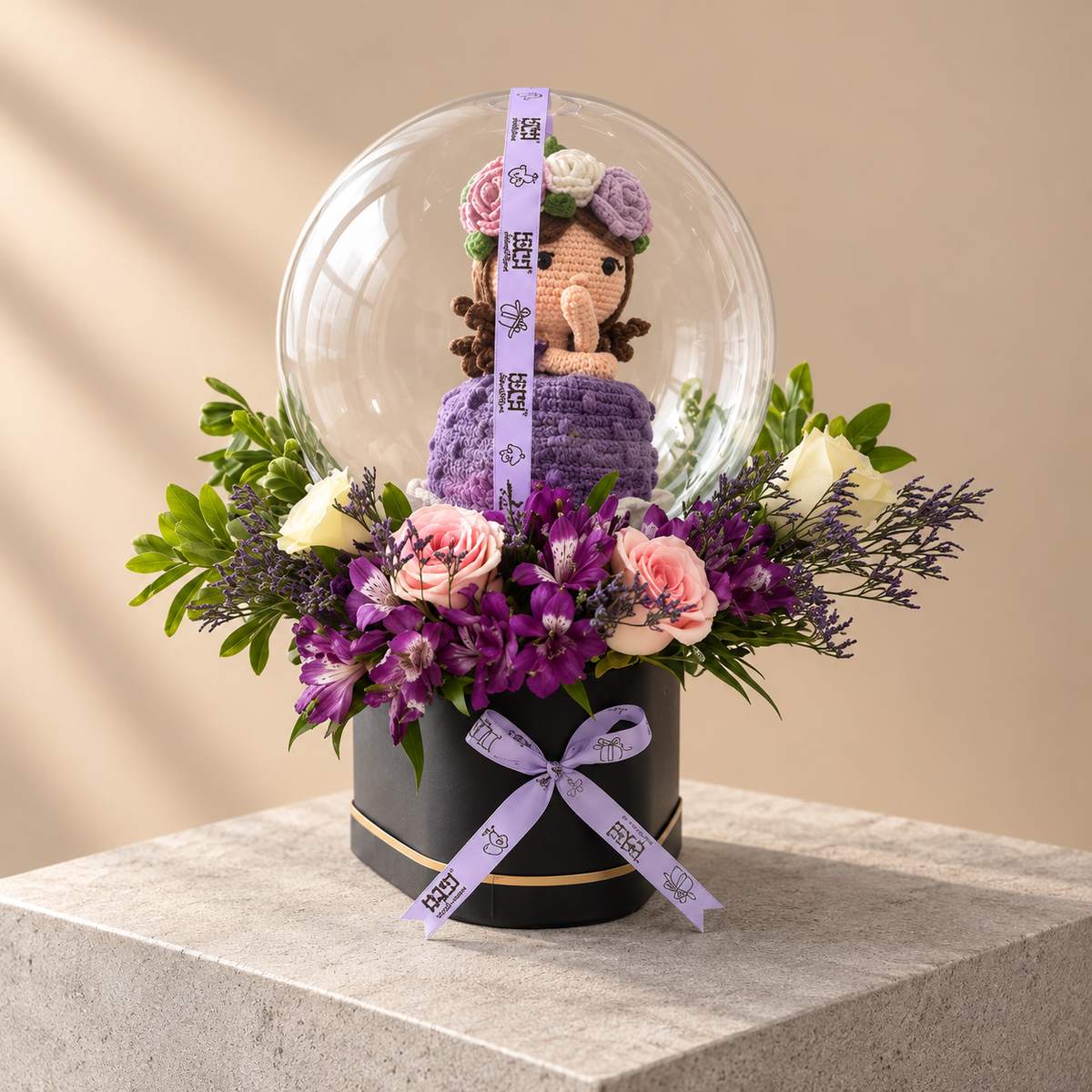 Bride Flower Box with Crochet Doll (6)