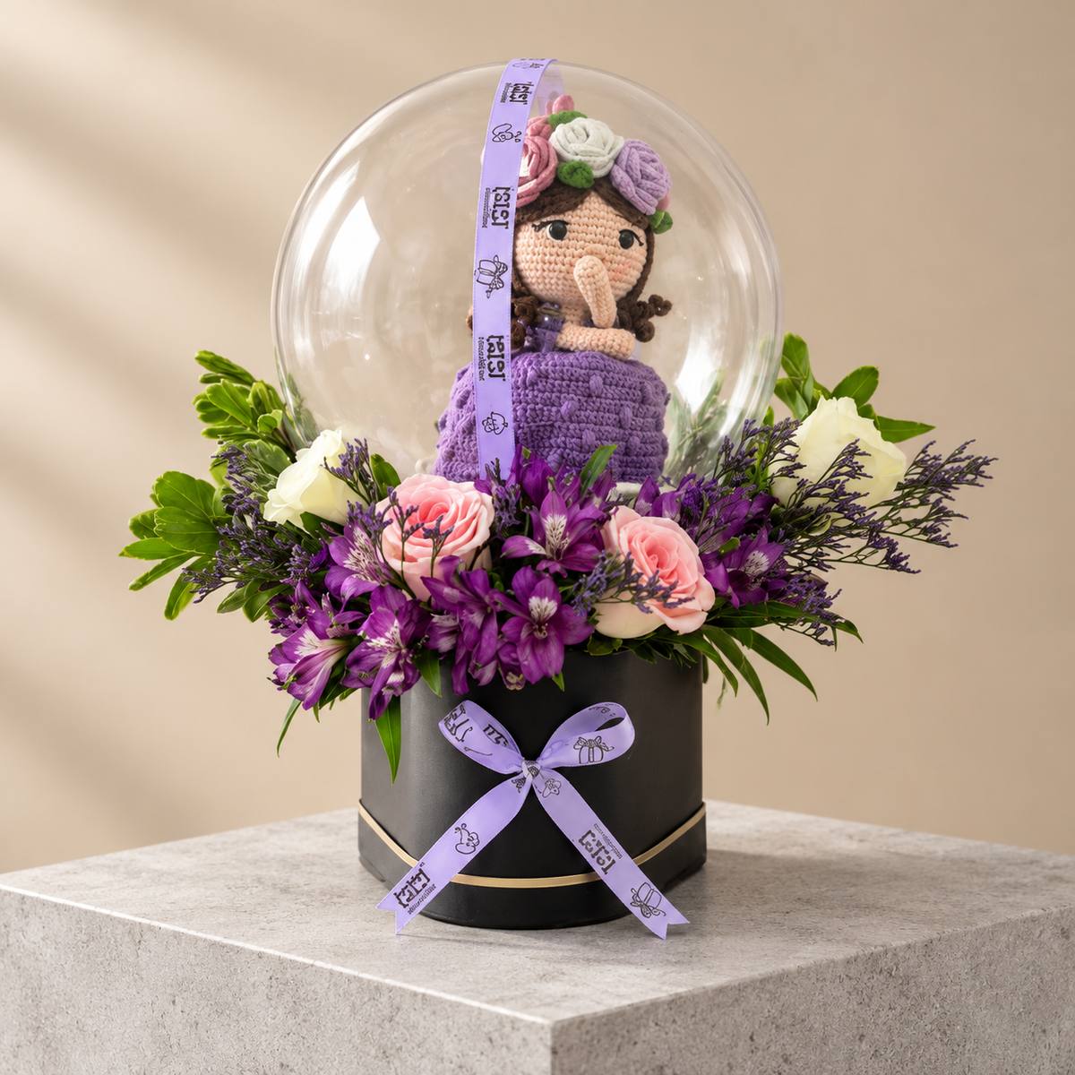 Bride Flower Box with Crochet Doll
