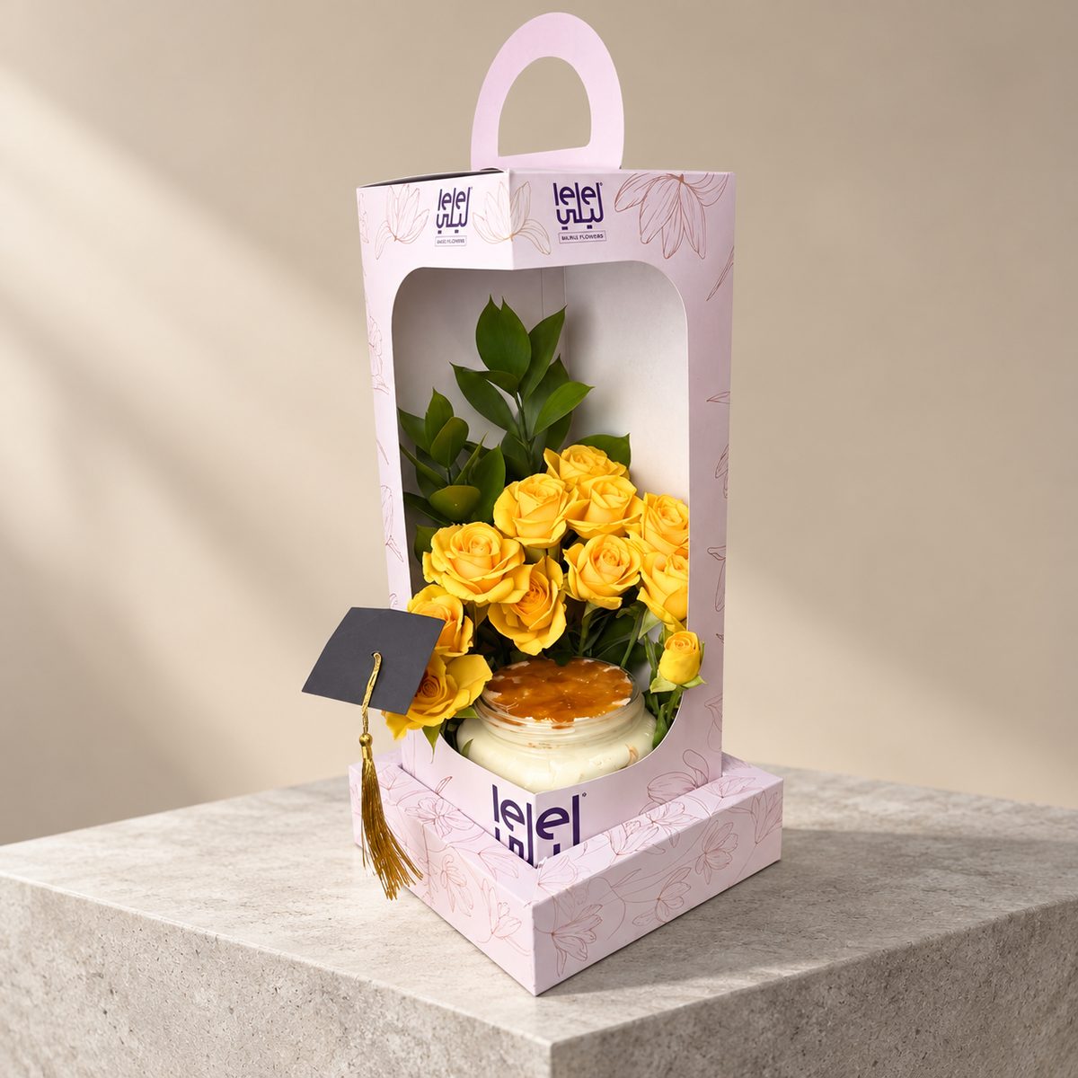 Mango Happiness Jar with Yellow Roses