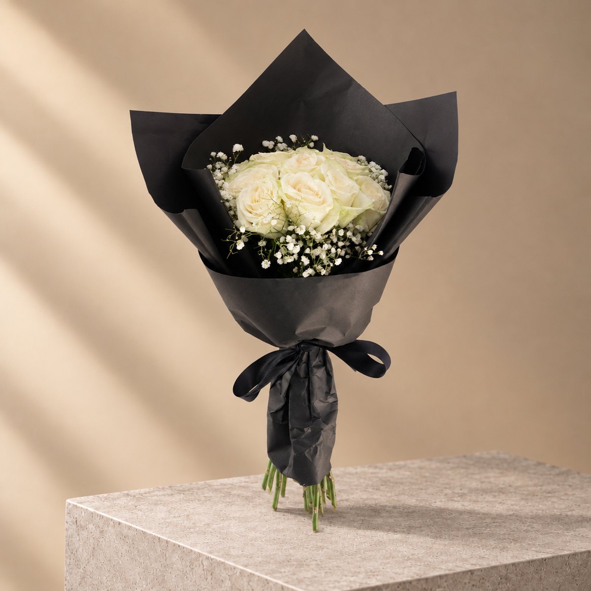 White Roses and Gypsophila Bouquet