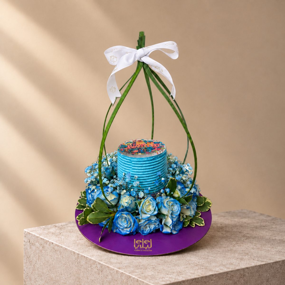 Blue Birthday Cake with Blue Roses