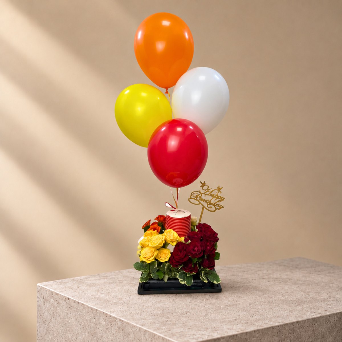 Birthday Box with Roses, Cake and 4 Balloons (2)