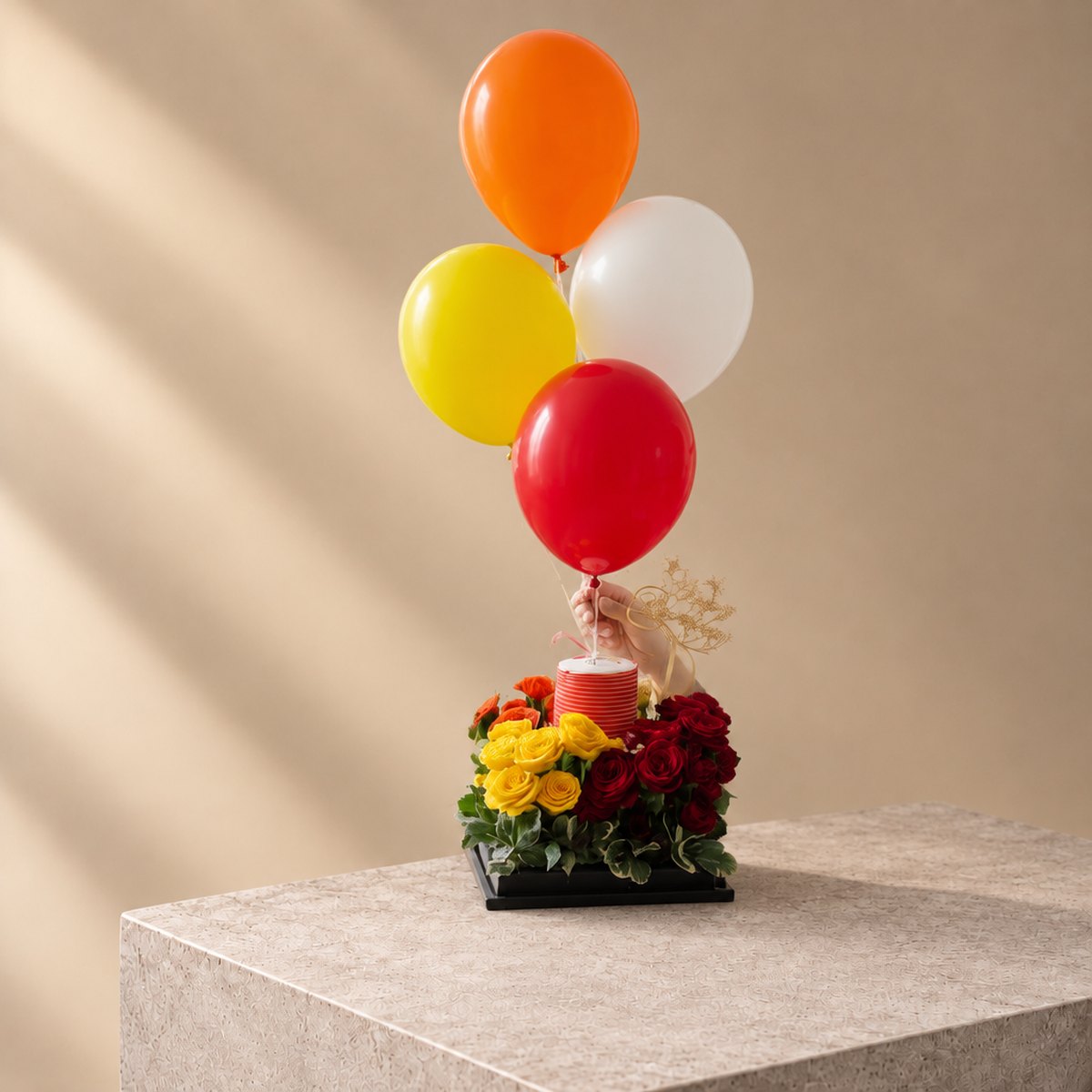 Birthday Box with Roses, Cake and 4 Balloons (6)
