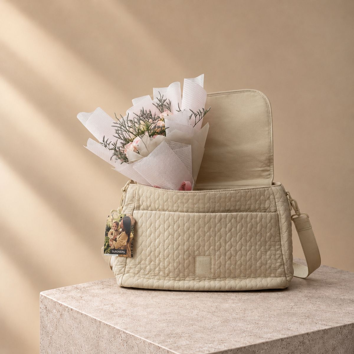 Baby Bag with Baby Roses Bouquet