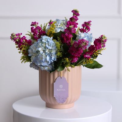 Hydrangea and Matthiola Vase
