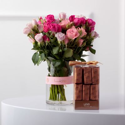 Baby Rose Vase with 24 Chocolates