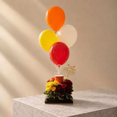 Birthday Box with Roses, Cake and 4 Balloons